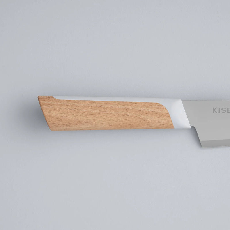 Closeup of the handle of KISEKI Petty Knife Beech variation