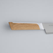 Closeup of the handle of KISEKI Petty Knife Mizunara Oak variation