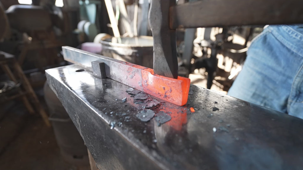 Closeup of Kabayama Blacksmith performing warigomi method